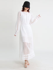 Vintage dresses round neck, flare sleeve, high waist, hollow out patchwork, high quality embroidery