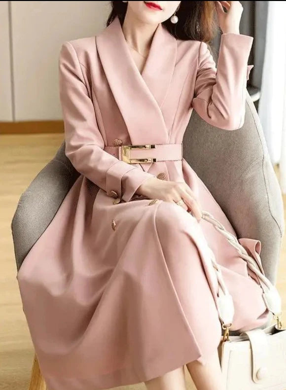 Elegant long-sleeved double-breasted and high-quality dress