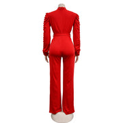 Elegant Hollow Out Turtleneck Long Sleeve Slim Fit Jumpsuit with Belt High Quality