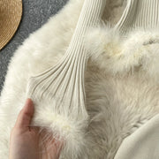 Basic Sets V-Neck Button-Down Knitted Blouse + High Quality Elastic Waist Bodycon Skirt