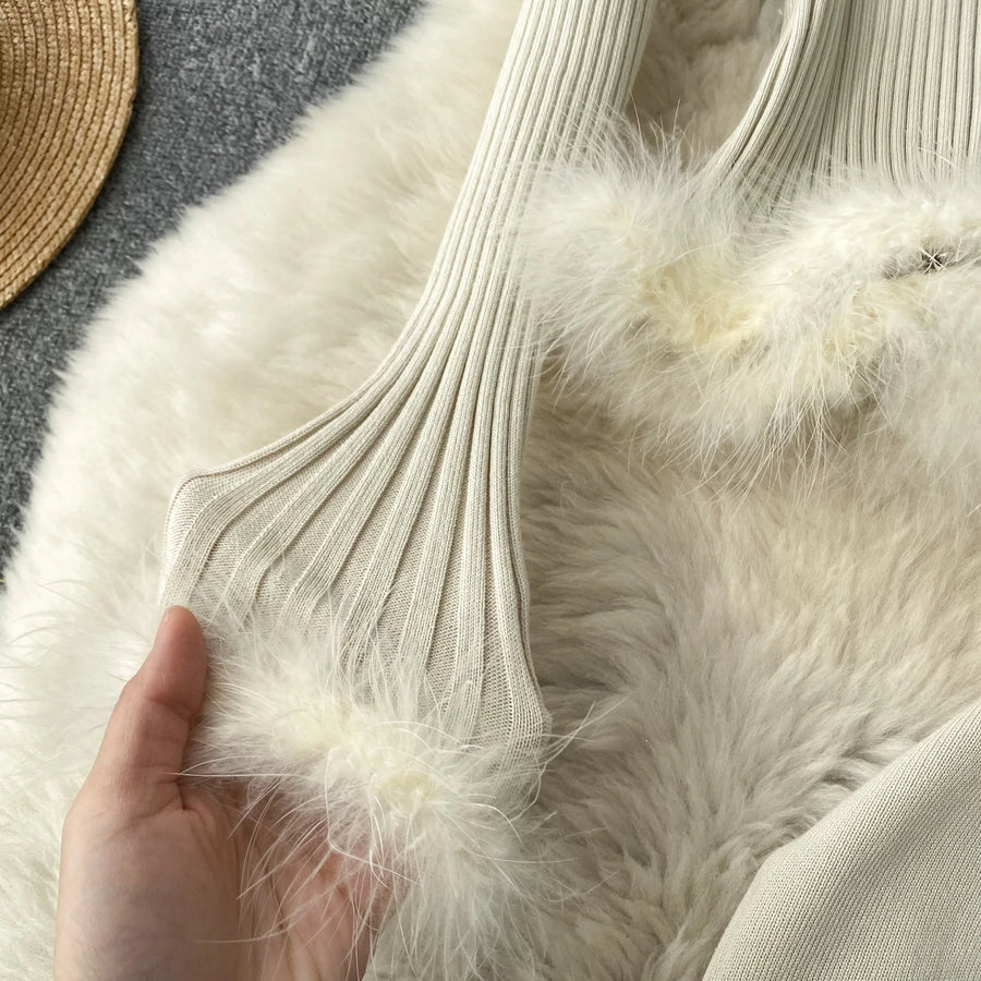 Basic Sets V-Neck Button-Down Knitted Blouse + High Quality Elastic Waist Bodycon Skirt