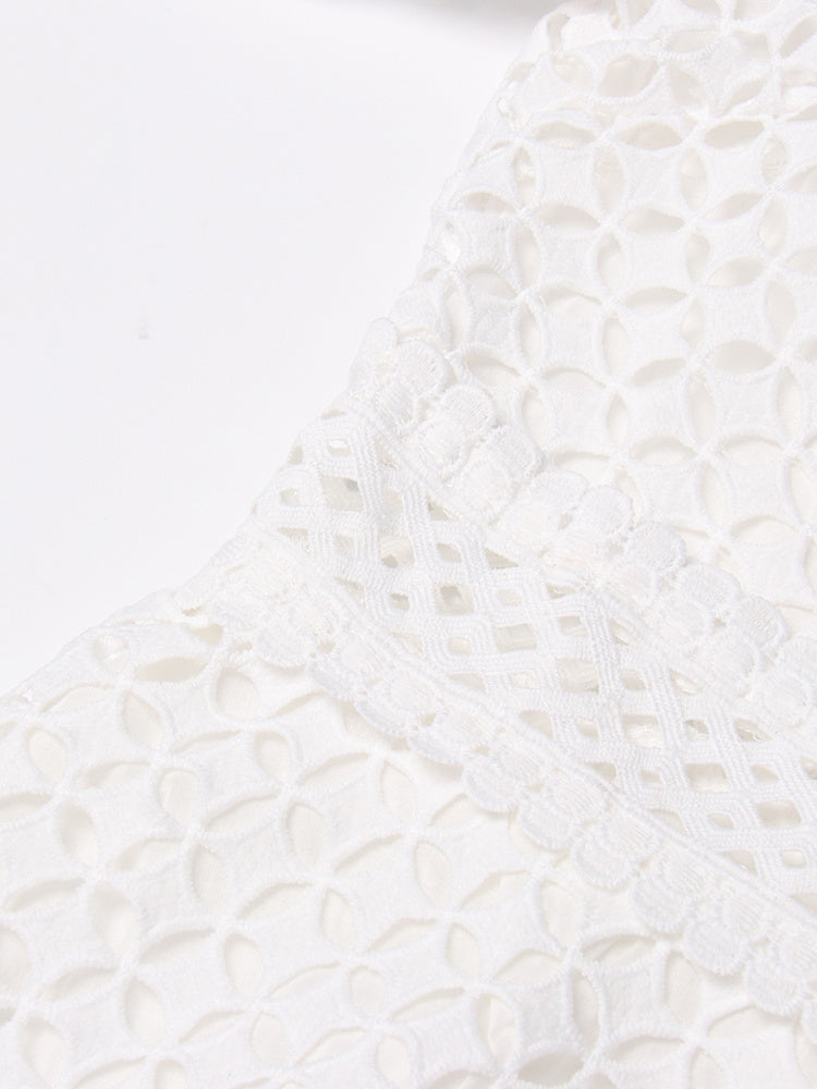 Vintage dresses round neck, flare sleeve, high waist, hollow out patchwork, high quality embroidery