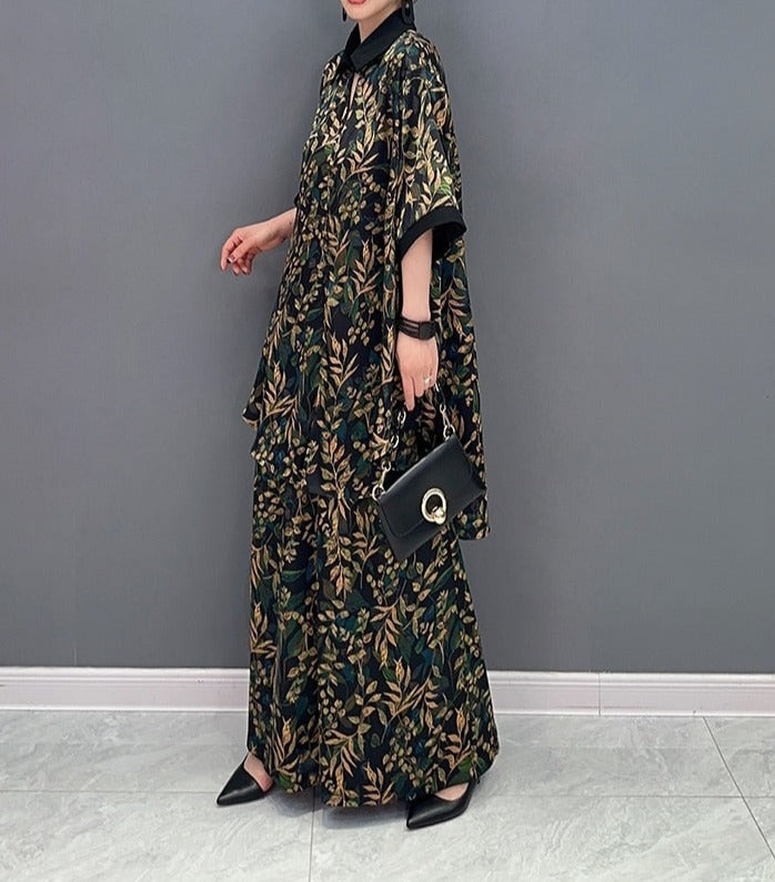 2 Piece Set Printed Tops & Elastic Waist + High Quality Wide Legs