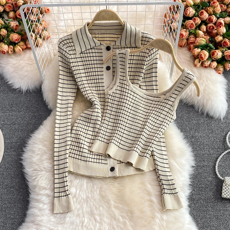 3-piece set knitted set tube skirt + high-quality knitted cardigan