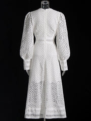 Vintage dresses round neck, flare sleeve, high waist, hollow out patchwork, high quality embroidery