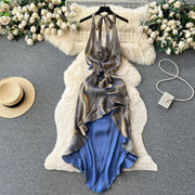 Elegant Floral Ruffles Sleeveless Backless Bodycon High Waist High Quality Dress