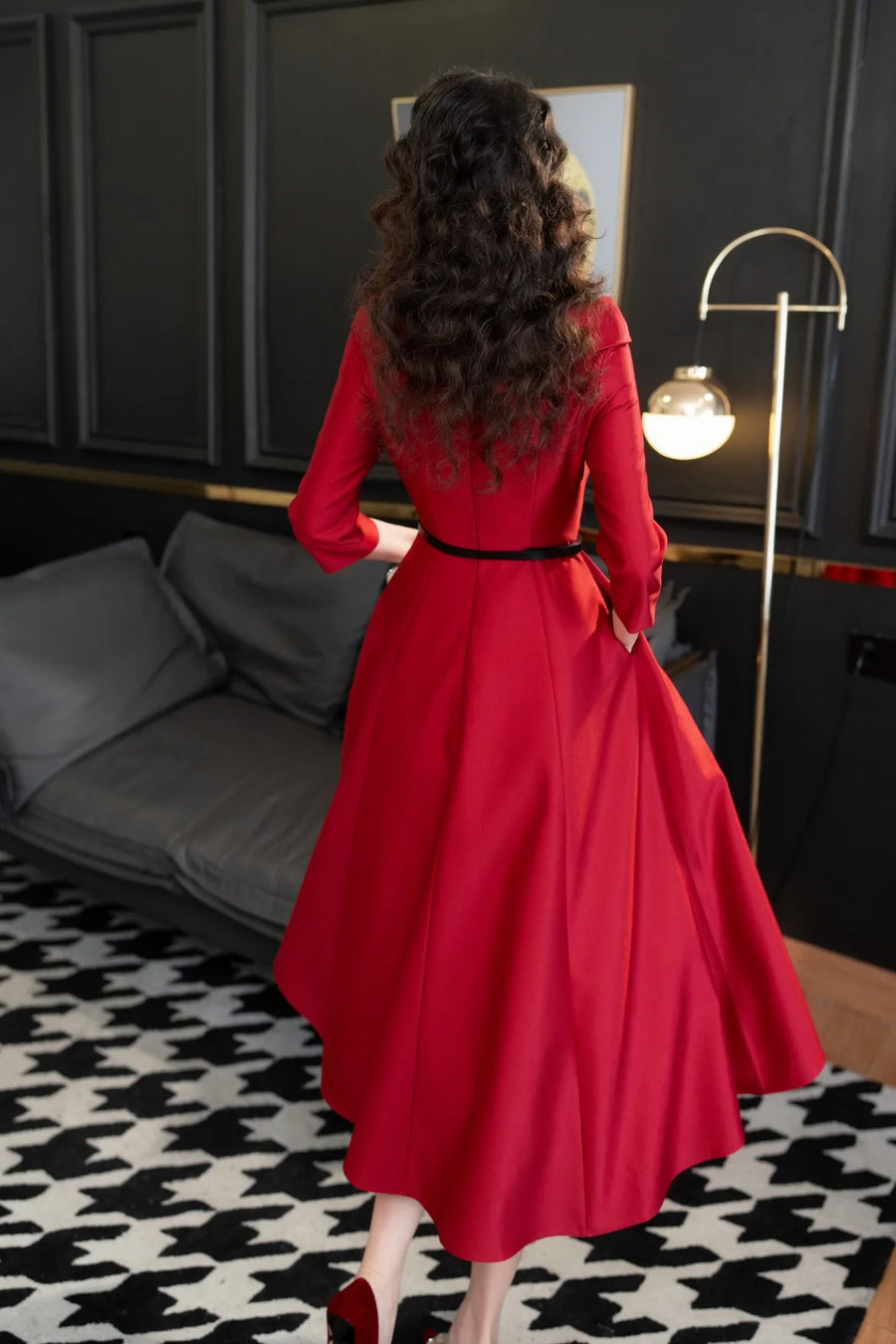 High Quality Long Sleeve Slash Neck Elegant Dresses