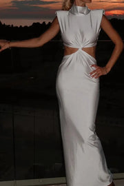 High Quality Plain Sleeveless Bodycon Hollow Out Turtleneck Sexy Long Dress