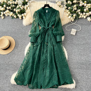 High-end vintage elegant V-neck long-sleeved dress
