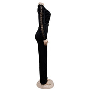 Elegant Hollow Out Turtleneck Long Sleeve Slim Fit Jumpsuit with Belt High Quality
