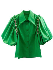 High-quality diamond-encrusted single-breasted sleeve shirt