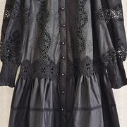 High Quality Vintage Flower Embroidery Lace Ruffled Puff Sleeve White Dress