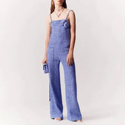 Designer Women Autumn Suspenders Jumpsuit Pearls Beading Strap Long Wide Leg Pants High Street One Piece Tweed Jumpsuits
