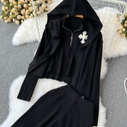 3-piece suit coat, high-waisted zip-up vest + high-quality wide-leg pants