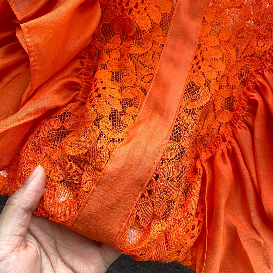 High Quality See Through Vintage Elegant Lace Petal Sleeve Blouse Blouse