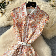 Elegant vintage button-down midi dress with high-quality print