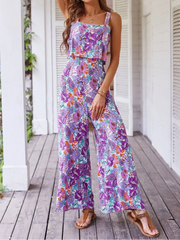 High Quality Sleeveless Casual Floral Backless Wide Leg Elegant Long Jumpsuit