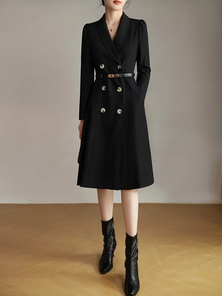 Elegant white high-end long-sleeved double-breasted high-quality dress