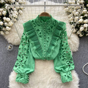 High Quality Pearl Long Sleeve Embroidered Blouse