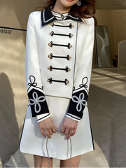 British Style Office Ladies White Suit Jacket Skirt Two Piece Set Slim Fit New Designer Jacket A-Line Skirt Women Matching Set