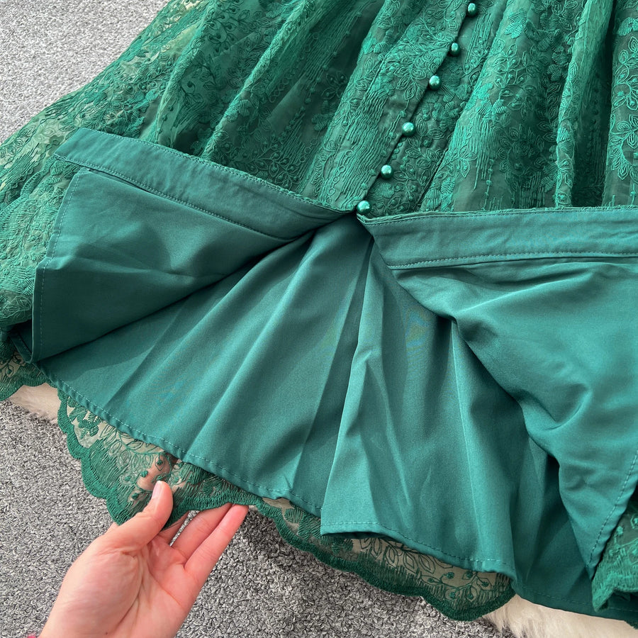 High-end vintage elegant V-neck long-sleeved dress