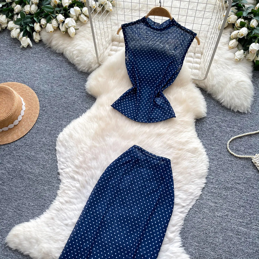 French-style gentle polka dot sleeveless two-piece set for women Summer slim-fit elegant business suit