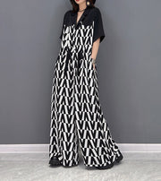 High Quality Wide Leg Print Short Sleeve Jumpsuit