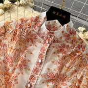 Retro bohemian paisley print dress with long lantern sleeves and high quality belt