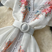 Elegant vintage V-neck button long floral evening dress high quality