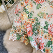 Elegant French style short dress with high quality vintage floral print