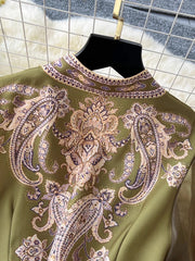 High-quality paisley print patchwork wrap puff sleeve maxi party dress