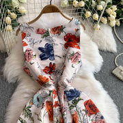 Fashion Elegant Print Sleeveless Dress Women 2026 Summer New Slim Waist Gown Ball Big Swing Robe Fresh Temperament Vestidos