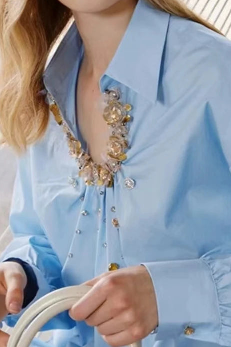 High Quality Sequin Stitch Cotton Elegant Casual Shirt