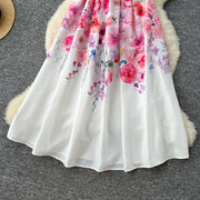 Elegant French vintage style sleeveless dress with high quality floral print