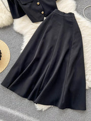 New Autumn Summer Fashion Celebrity Temperament Suit Women's Single Breasted Short Sleeved Top Medium Long Skirt
