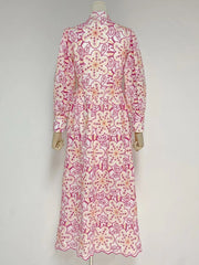 High Quality Flare Sleeve High Waist Ruched Color Printed Dresses