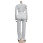 Elegant Hollow Out Turtleneck Long Sleeve Slim Fit Jumpsuit with Belt High Quality
