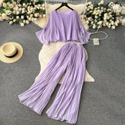 Casual Two Piece Set Loose Shirt+High Waist Straight Pants