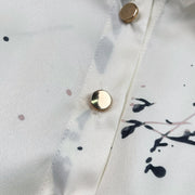 High Quality Satin Ink Print Polo Neck Long Sleeve A-Line Shirt Dress