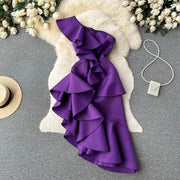 Elegant Sexy High Waist Ruffles Slash Neck Sleeveless Split Dress High Quality