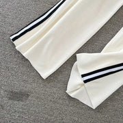 Two-piece set, high-neck sweater with zipper and high-quality wide-leg pants