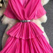 Women Long Dress Cake Dresses A Line Vestidos  Streetwear V Neck Short Sleeve Elegant Party Work Slim Fit Casual Summer