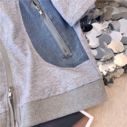 Summer New Stitched Zipper T-shirt top Female Set Elegant Women's Jeans Casual Blouse Two Piece Set Ladies Tracksuits big