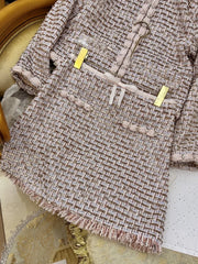 Autumn Winter Office Women Mixed Color Fit Sets Golden Silk O Neck Two Piece Set Tweed Jacket Slim Half Skirt Set Elegant Lady