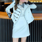 British Style Office Ladies White Suit Jacket Skirt Two Piece Set Slim Fit New Designer Jacket A-Line Skirt Women Matching Set