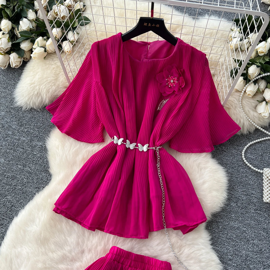 Chic Elegant Three-dimensional Ruched slim chain casual Sexy Evening Fashion fairycore women clothing Two Piece Set