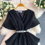 Women Long Dress Cake Dresses A Line Vestidos  Streetwear V Neck Short Sleeve Elegant Party Work Slim Fit Casual Summer