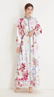 High-neck floral long dresses with high-quality bows