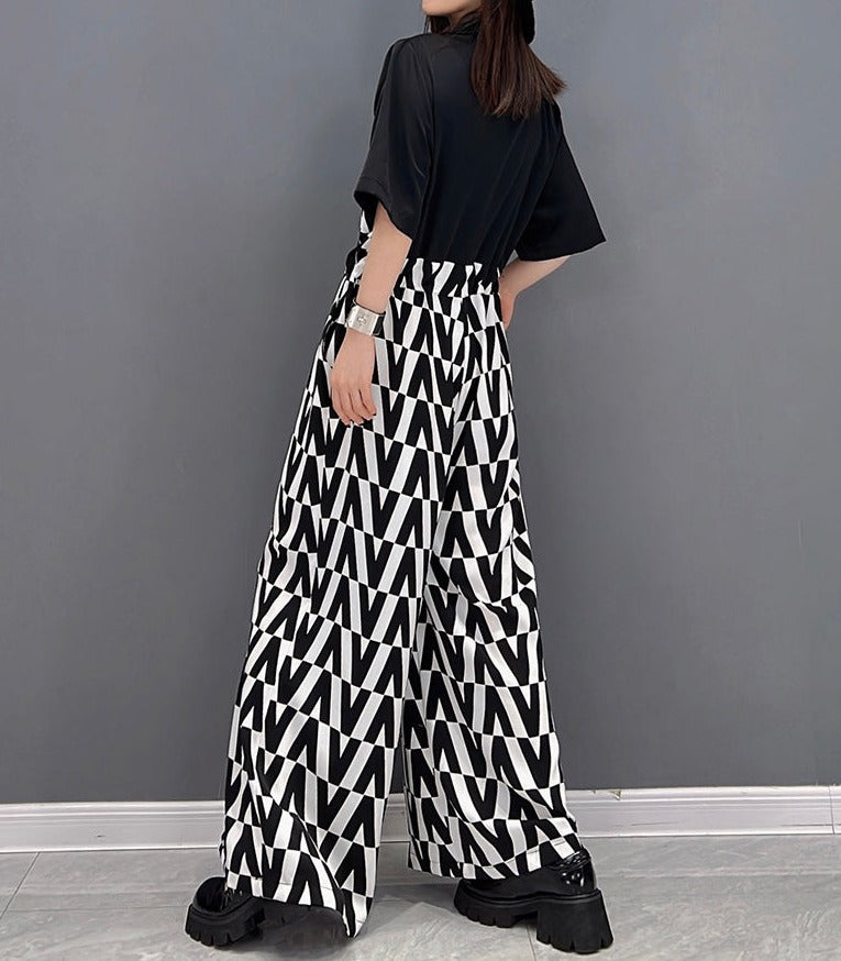 High Quality Wide Leg Print Short Sleeve Jumpsuit
