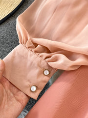 High Quality Wide Leg Lantern Sleeve Stand Collar Pleated Jumpsuit